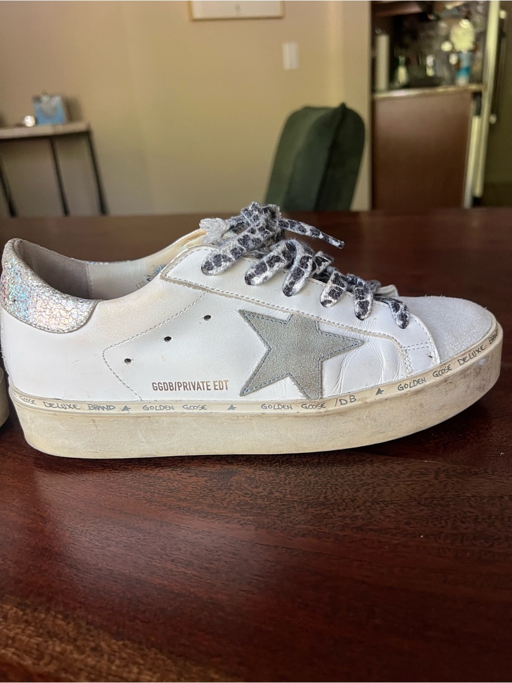 RARE IN BOX Golden Goose hi star private edit White Leather and Iridescent Heel